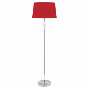 LLF Fairway Red Floor Lamp with chrome and bubble acrylic sphere base and bold red shade