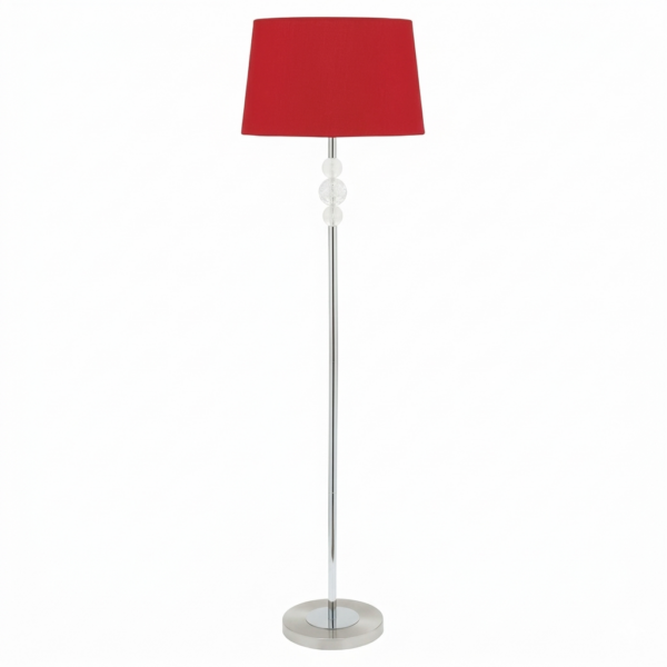 LLF Fairway Red Floor Lamp with chrome and bubble acrylic sphere base and bold red shade