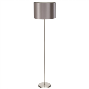 LLF Flynn N Taupe contemporary floor lamp styled in warm modern living room interior setting
