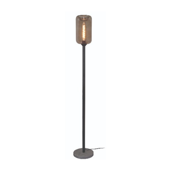 LLF Jacob Floor Lamp with unpolished marble base and smoked glass cylindrical shade