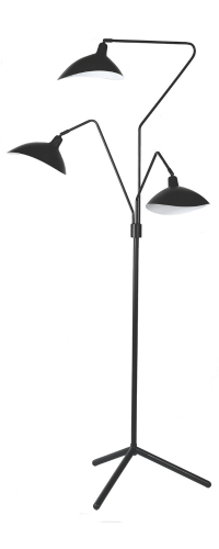 LLF Spida 3LT Floor Lamp with three black powder coated arms and white inner shades on tripod base