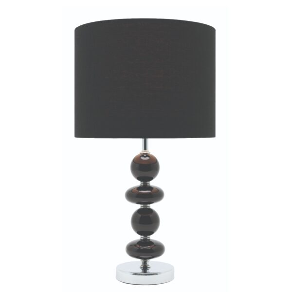 LLT Allsorts Black Glass Table Lamp with chrome base and drum shade