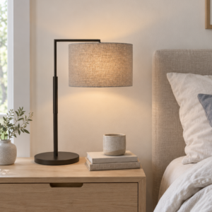 LLT Black Kardinia Linen Sand Table Lamp with matte black base