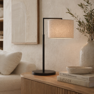 LLT Black Kardinia Linen Sand Table Lamp with matte black base