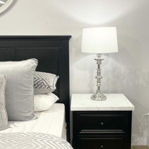 LLT Brooke Misty White Table Lamp with silver plated chrome base