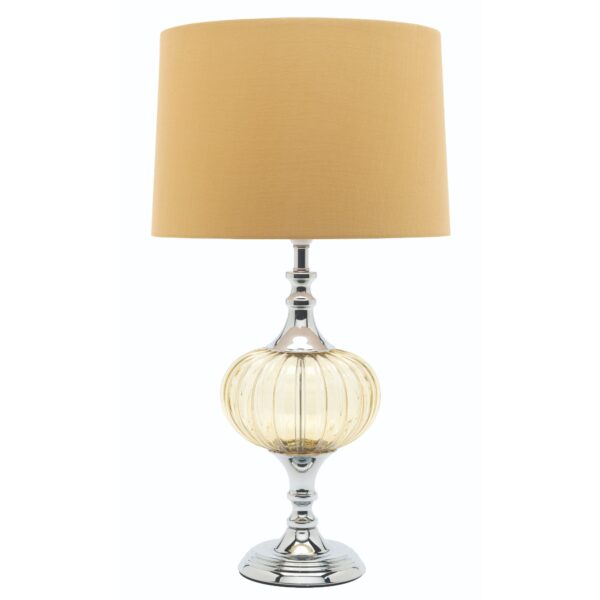 Chrome and yellow glass table lamp with soft yellow shade