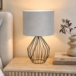 LLT Capri Black Cloud Table Lamp with black wire base and grey shade
