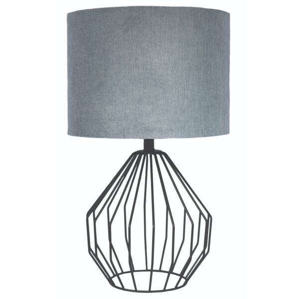 Refined architectural metal lamp with grey velvet fabric shade