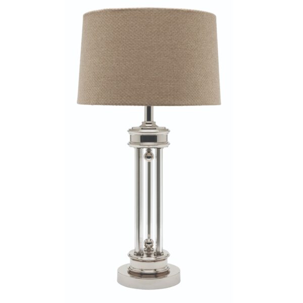 Elegant table lamp with sand textured shade and shiny nickel base