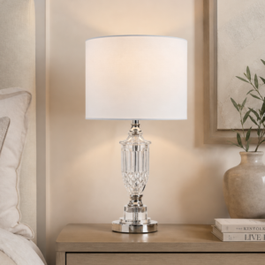 LLT Janelle Silver White Table Lamp with crystal base