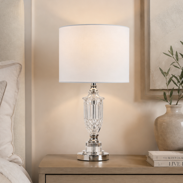 LLT Janelle Silver White Table Lamp with crystal base