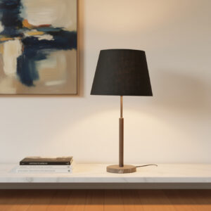LLT Jenkins Black Table Lamp with unpolished marble base and timber stem