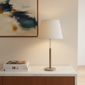 LLT Jenkins White Table Lamp with unpolished marble base and timber stem