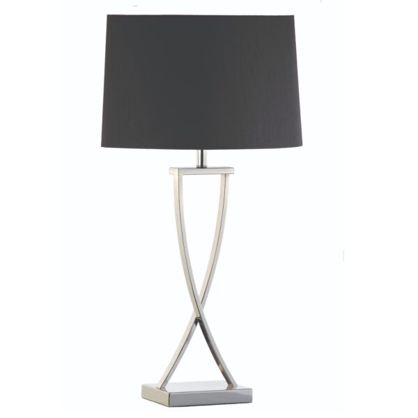 Refined architectural metal lamp with a black fabric oval shade