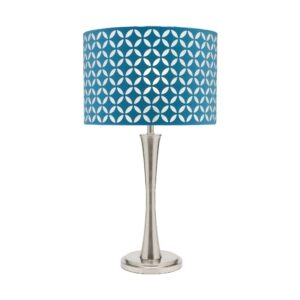 Modern LLT Marilyn Blue Lamp with nickel base and geometric pattern shade