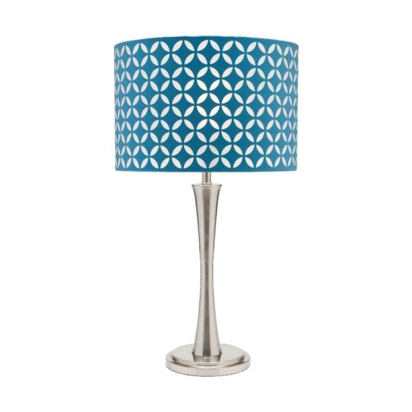 Modern LLT Marilyn Blue Lamp with nickel base and geometric pattern shade