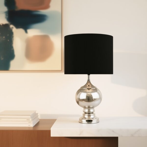LLT Oyster Mercury Black Table Lamp with silver glass base