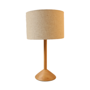 LLT Tex Natural Table Lamp with timber finish base and linen shade