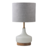 Refined architectural glass lamp with a textured fabric shade