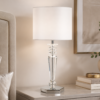 LLT Zeina White Table Lamp with faceted crystal stem and chrome base