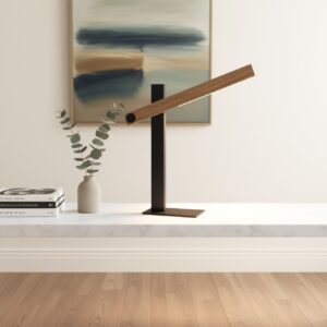 LLT Zero Grey Table Lamp with timber finish arm and grey base