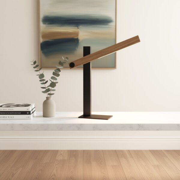 LLT Zero Grey Table Lamp with timber finish arm and grey base