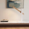 LLT Zero White Table Lamp with timber finish arm and white base