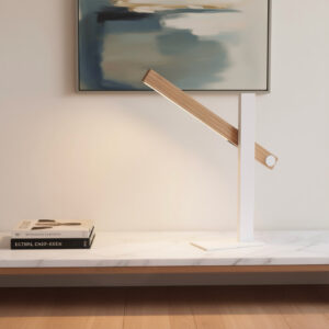 LLT Zero White Table Lamp with timber finish arm and white base