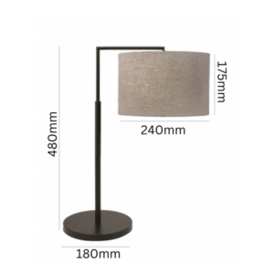 Modern table lamp featuring sand linen drum shade