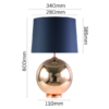 Modern copper table lamp featuring a navy round tapered shade