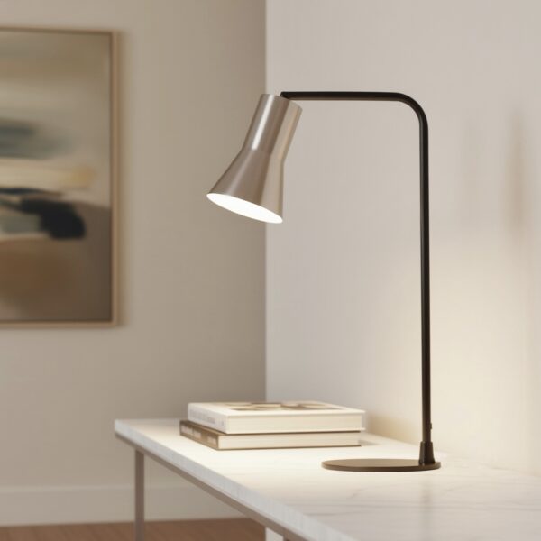 LLT Akka Nickel Table Lamp with black base and nickel shade