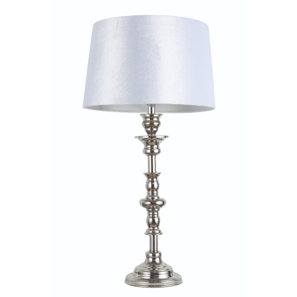 LLT Brooke White Velvet Table Lamp with silver plated base and white shade