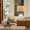 LLT Buttercup Table Lamp with chrome base and yellow glass body