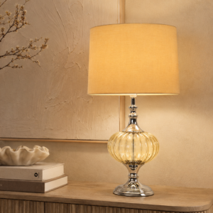 LLT Buttercup Table Lamp with chrome base and yellow glass body