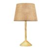 Refined architectural wooden lamp with a rustic textured shade