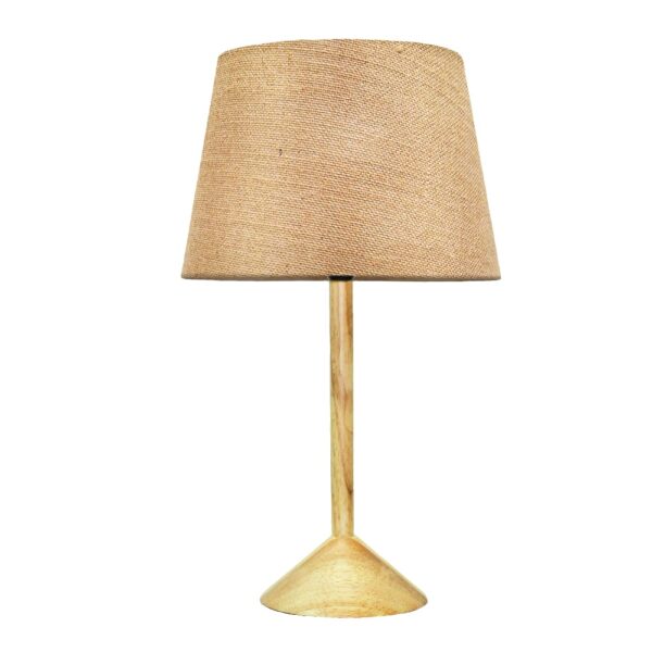 Refined architectural wooden lamp with a rustic textured shade
