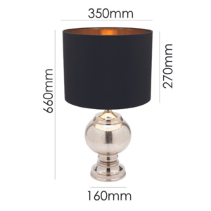 Mercury glass table lamp with black faux silk shade