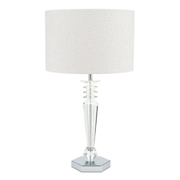 Refined architectural crystal lamp with a white fabric shade