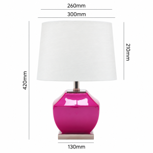 Chai pink ceramic table lamp dimensions showing 420mm height and 300mm overall width