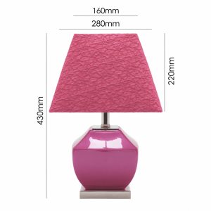 Chai pink ceramic table lamp dimensions showing 430mm height and 280mm overall width