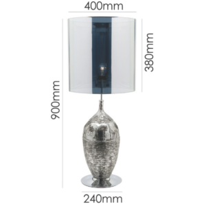 Modern chrome table lamp with tribal inspired metalwork