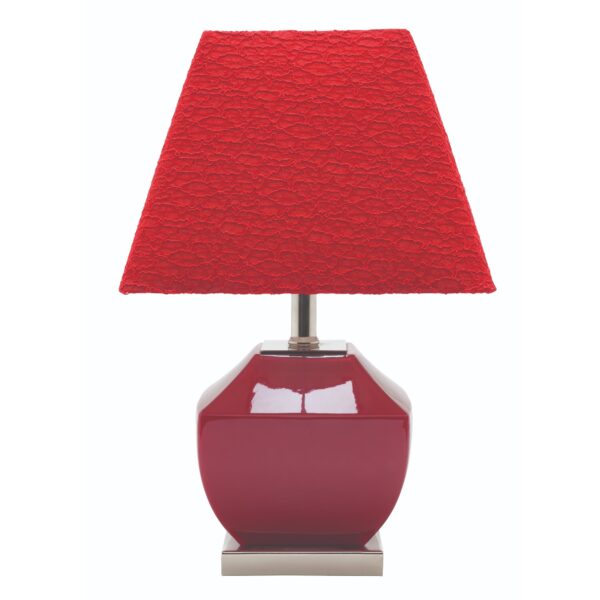 Modern red bedside lamp with chrome accents