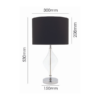 Modern table lamp featuring clear glass and black shade