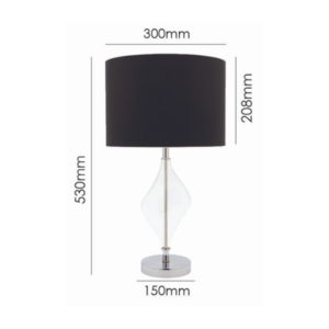 Modern table lamp featuring clear glass and black shade