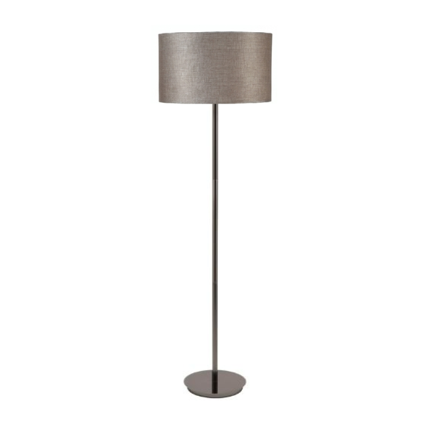 LLF Flynn AC Linen Bark contemporary floor lamp styled in warm modern living room interior setting