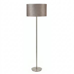 LLF Flynn AC Linen Bark contemporary floor lamp styled in warm modern living room interior setting