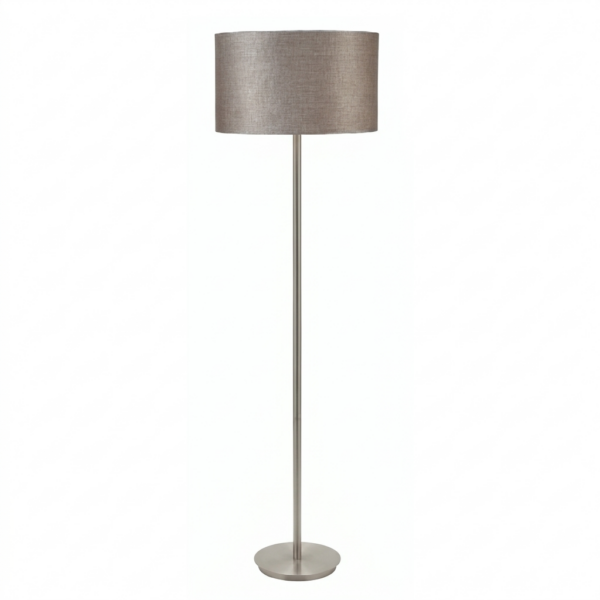LLF Flynn AC Linen Bark contemporary floor lamp styled in warm modern living room interior setting