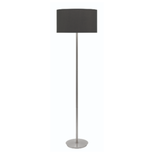 LLF Flynn Linen Black Floor Lamp with black chrome base and bold black linen drum shade