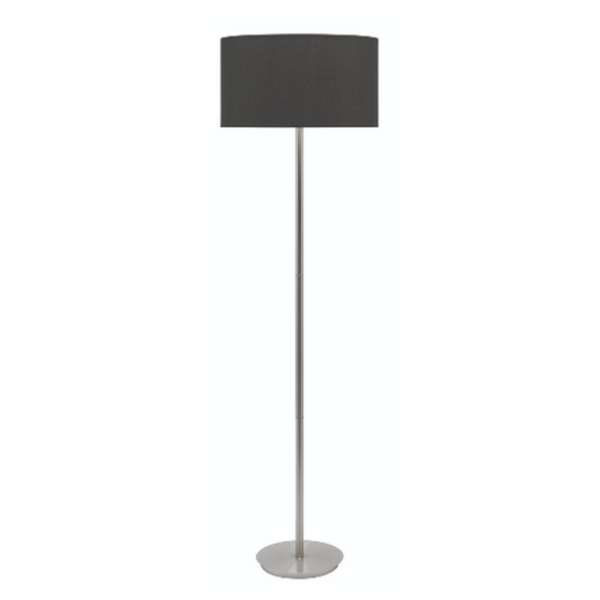 LLF Flynn Linen Black Floor Lamp with black chrome base and bold black linen drum shade