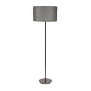LLF Flynn Linen Charcoal Floor Lamp with nickel base and rich charcoal linen drum shade
